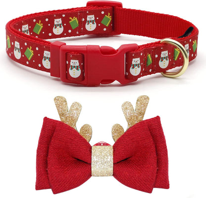 Adjustable Xmas Dog Collar with Christmas Antler for Medium Dogs