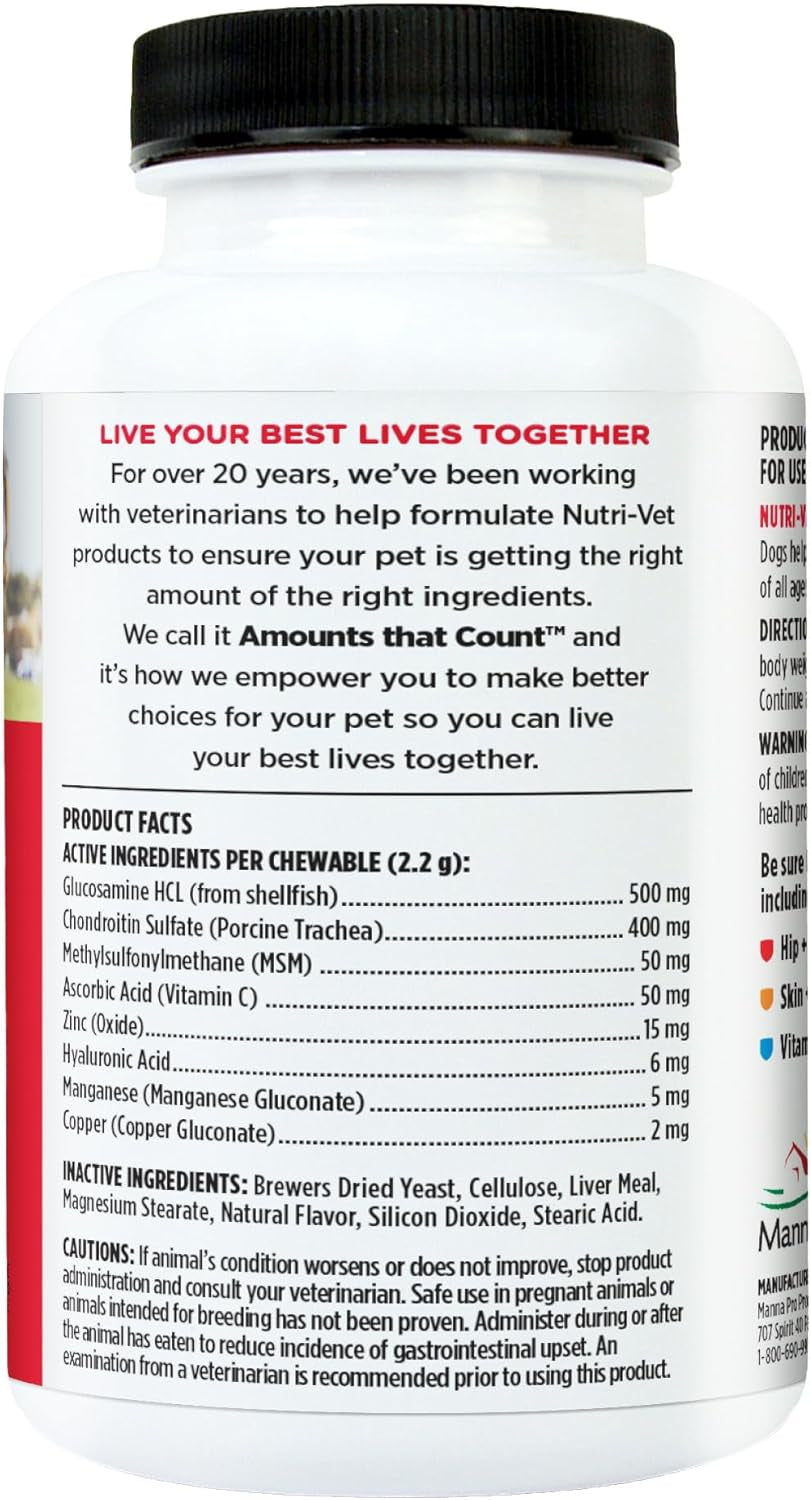 Advanced Strength Hip & Joint Chewable Dog Supplements- Formulated with Glucosamine & Chondroitin to Support Dog Cartilage & Mobility- 300 Tablets