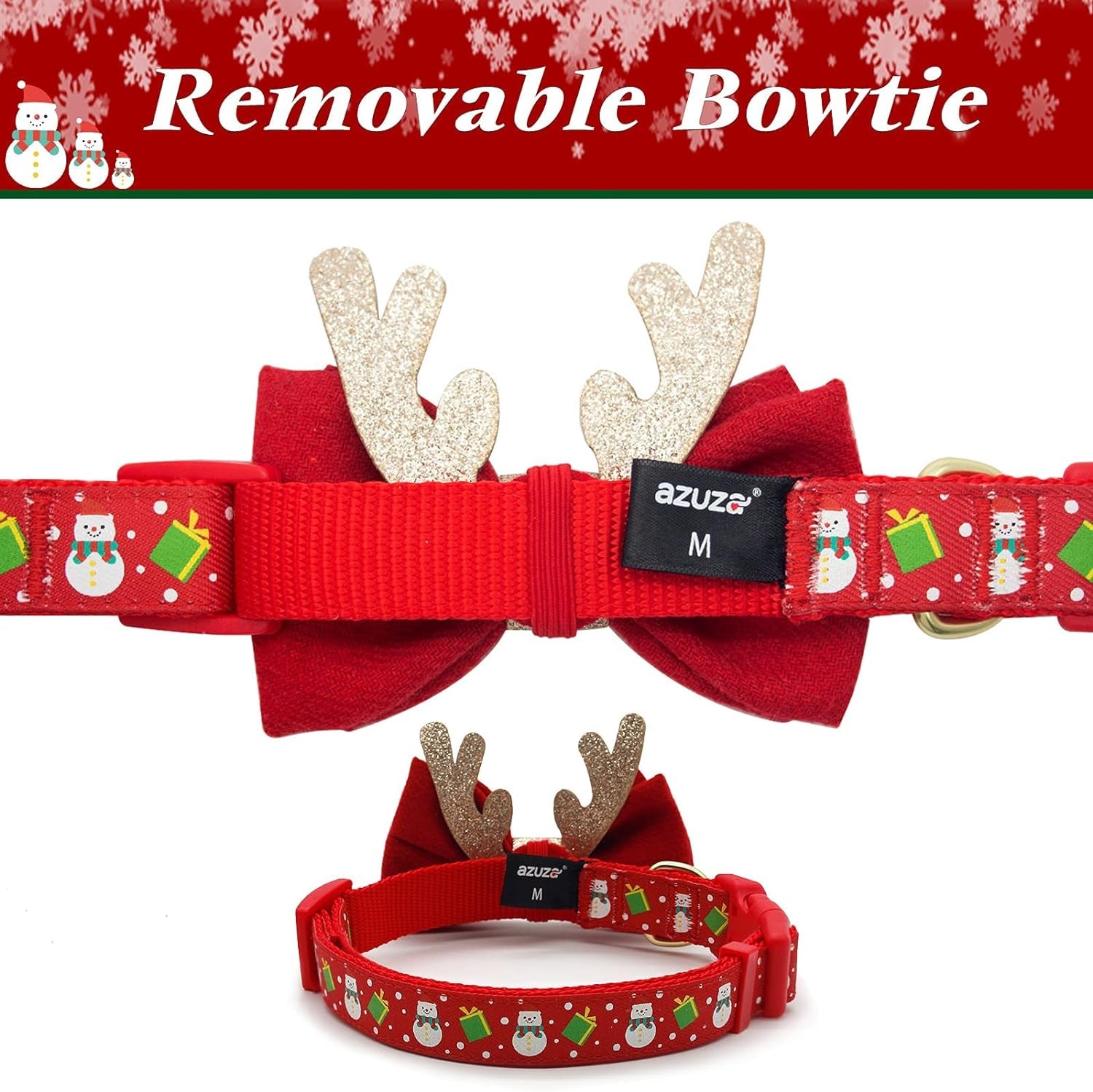 Adjustable Xmas Dog Collar with Christmas Antler for Medium Dogs