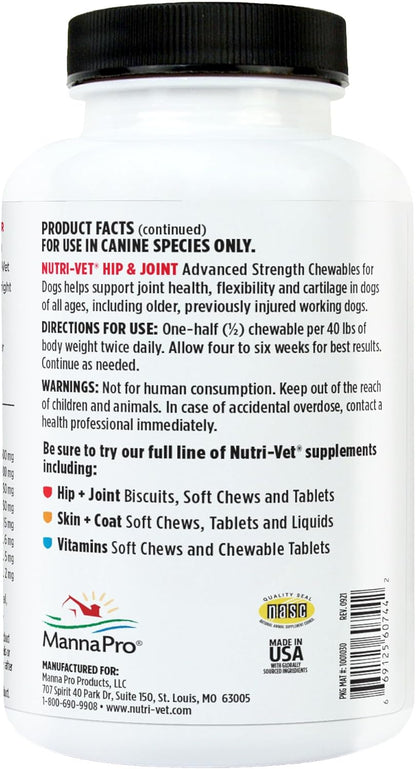 Advanced Strength Hip & Joint Chewable Dog Supplements- Formulated with Glucosamine & Chondroitin to Support Dog Cartilage & Mobility- 300 Tablets